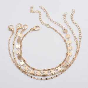 4 - pack Set Bracelets Tube Chain Disc Lace Bracelet - Zambeel