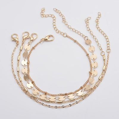 4 - pack Set Bracelets Tube Chain Disc Lace Bracelet - Zambeel