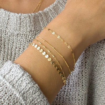 4 - pack Set Bracelets Tube Chain Disc Lace Bracelet - Zambeel