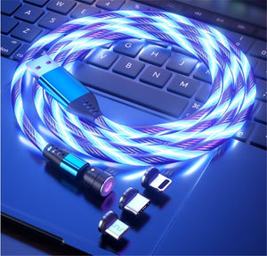540 Rotate Luminous Magnetic Cable 3A Fast Charging Mobile Phone Charge Cable For LED Micro USB Type C For I Phone Cable - Zambeel