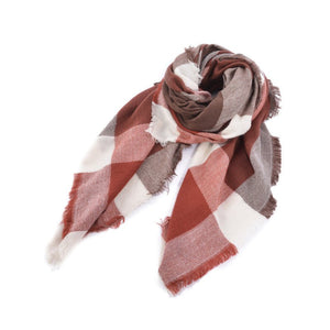 59 X 59in Deep Pinkwhite Large Grid Womens Fall Winter Scarf Plaid Tassel Soft Warm Blanket Scarves Womens Shawl Wraps - Zambeel