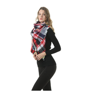 59 X 59in Red Black Women Fall Winter Scarf Plaid Tassel Soft Warm Blanket Scarves Womens Shawl Wraps - Zambeel