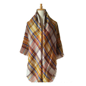 59 X 59in Yellow Blue Womens Fall Winter Scarf Plaid Tassel Soft Warm Blanket Scarves Womens Shawl Wraps - Zambeel