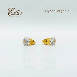 6 Mm Cubic Zirconia Round Gold Stud | Stainless Steel | 18K Gold Plated - Zambeel