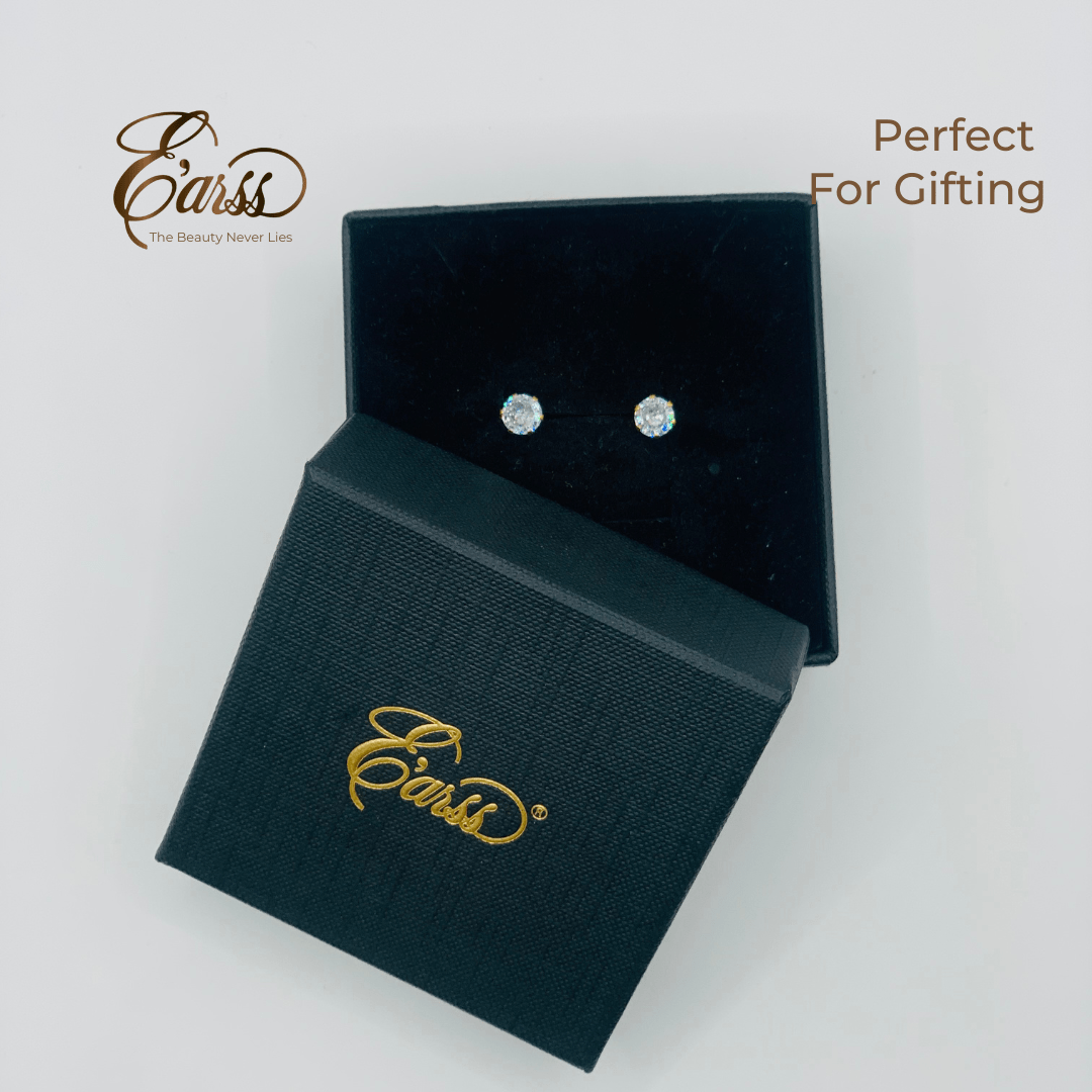 6 Mm Cubic Zirconia Round Gold Stud | Stainless Steel | 18K Gold Plated - Zambeel