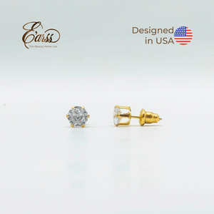 6 Mm Cubic Zirconia Round Gold Stud | Stainless Steel | 18K Gold Plated - Zambeel