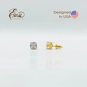 6 mm Cubic Zirconia Square | Stainless Steel | 18K Gold Plated - Zambeel