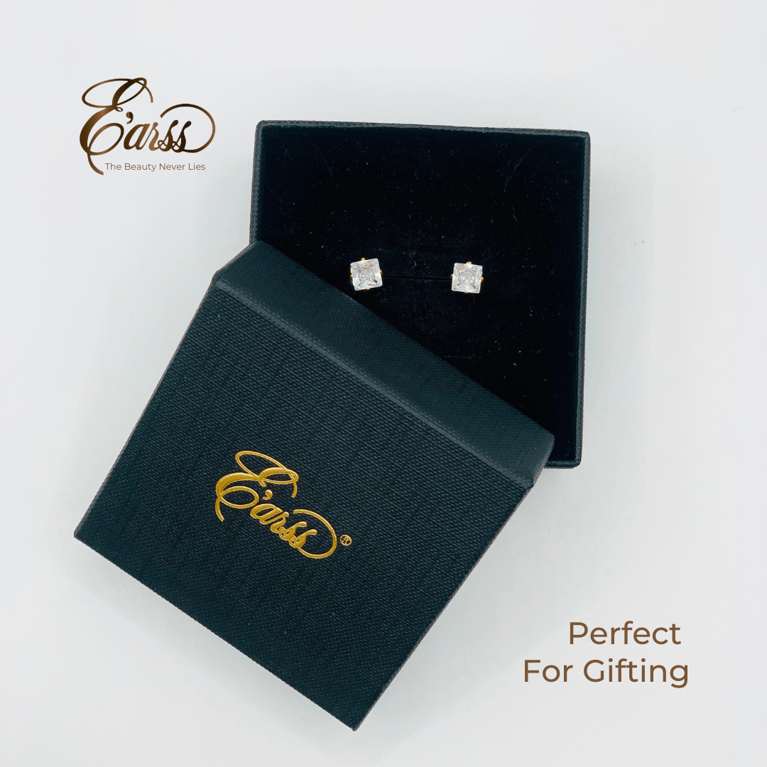 6 mm Cubic Zirconia Square | Stainless Steel | 18K Gold Plated - Zambeel