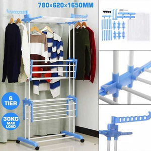 6 - Tier Foldable Clothes Drying Rack with Wheels © - Zambeel