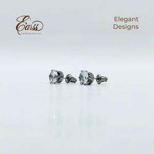 7 mm Clear Cubic Zirconia Round Silver | Stainless Steel - Zambeel