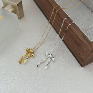 925 Sterling Silver Bow Necklace Simple Cold Style - Zambeel