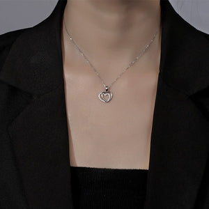 925 Sterling Silver Double Heart - shaped Necklace For Women Summer - Zambeel