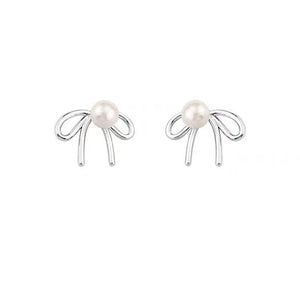 925 Sterling Silver Stud Earrings Light Luxury Shell Pearls Bow Special - interest Design - Zambeel