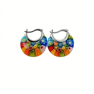 A Pair Of Bohemian - style Stained - glass Hoop Earrings - Zambeel