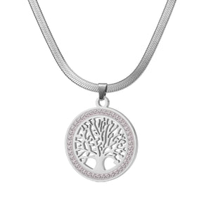 Affordable Luxury Fashion Titanium Steel Diamond Outer Ring Big Tree Pendant Snake Chain - Zambeel