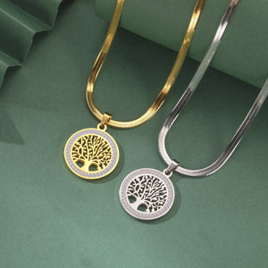 Affordable Luxury Fashion Titanium Steel Diamond Outer Ring Big Tree Pendant Snake Chain - Zambeel