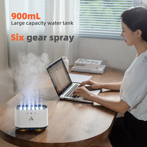 Amazon Hot Sale Dynamic Flame Humidifier USB Portable H20 Smart Ultrasonic Voice - Control Room Humidifier With 7 Colors Light - Zambeel