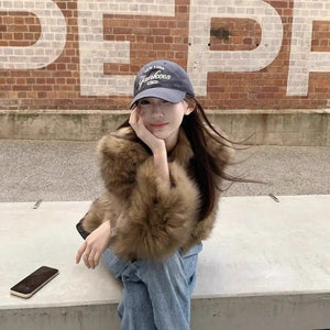 American - style Cropped Eco - friendly Faux Fur Top - Zambeel