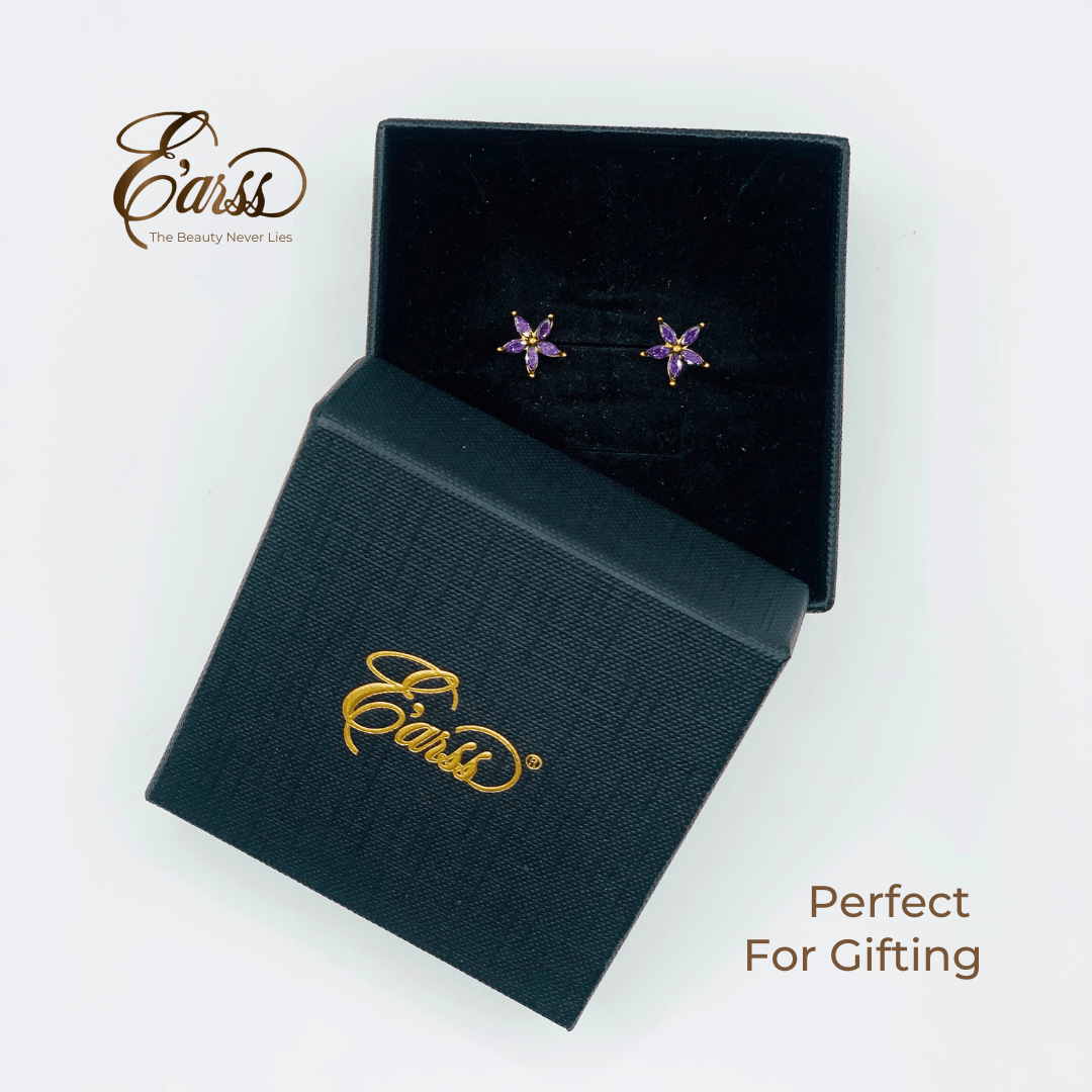Amethyst Flower Cubic Zirconia Gold | Stainless Steel | 18K Gold Plated - Zambeel
