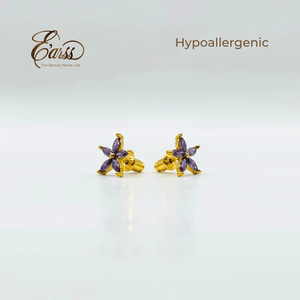 Amethyst Flower Cubic Zirconia Gold | Stainless Steel | 18K Gold Plated - Zambeel