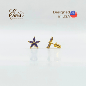 Amethyst Flower Cubic Zirconia Gold | Stainless Steel | 18K Gold Plated - Zambeel
