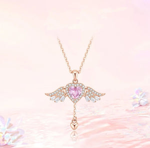 Angel Heart Necklace With Moving Wings And A Clavicle Chain - Zambeel