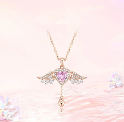 Angel Heart Necklace With Moving Wings And A Clavicle Chain - Zambeel