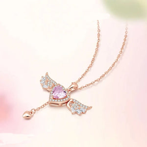 Angel Heart Necklace With Moving Wings And A Clavicle Chain - Zambeel