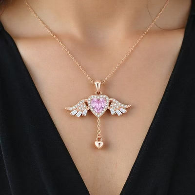 Angel Heart Necklace With Moving Wings And A Clavicle Chain - Zambeel
