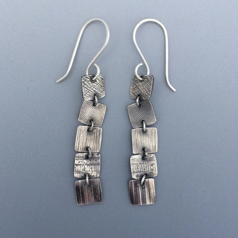 Antique Silver Chain Tassel Alloy Earrings - Zambeel