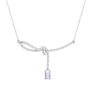 Aurora Small Sugar Cube Ribbon Knot Necklace Female Clavicle Chain - Zambeel