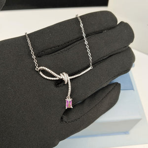 Aurora Small Sugar Cube Ribbon Knot Necklace Female Clavicle Chain - Zambeel