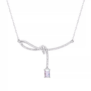 Aurora Small Sugar Cube Ribbon Knot Necklace Female Clavicle Chain - Zambeel