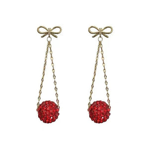 Autumn And Winter Golden Bow With Red Rhinestone Fashion Simple Eardrops - Zambeel