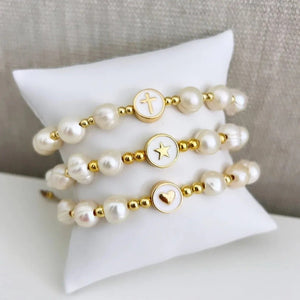 Baroque Natural Pearl Knitting Accessories All - match Beaded Cross Bracelet - Zambeel