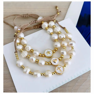 Baroque Natural Pearl Knitting Accessories All - match Beaded Cross Bracelet - Zambeel