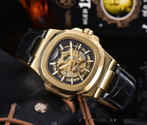 Barrel - shaped Leather Belt Men's Waterproof Mechanical Watch - Zambeel