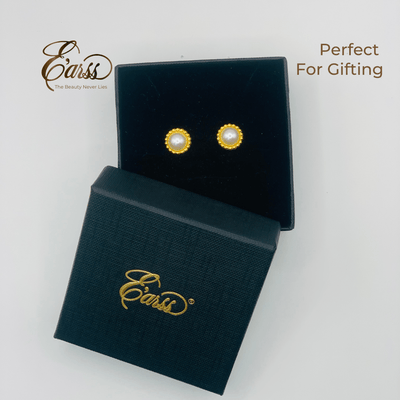 Beaded Border Pearl Gold Earring | Stainless Steel | 18K Gold Plated - Zambeel