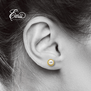 Beaded Border Pearl Gold Earring | Stainless Steel | 18K Gold Plated - Zambeel