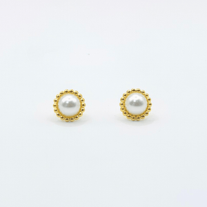 Beaded Border Pearl Gold Earring | Stainless Steel | 18K Gold Plated - Zambeel