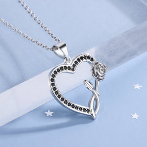 Black And White Full - diamond Heart Pendant With A Diamond - encrusted Heart Necklace Set - Zambeel