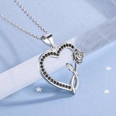 Black And White Full - diamond Heart Pendant With A Diamond - encrusted Heart Necklace Set - Zambeel