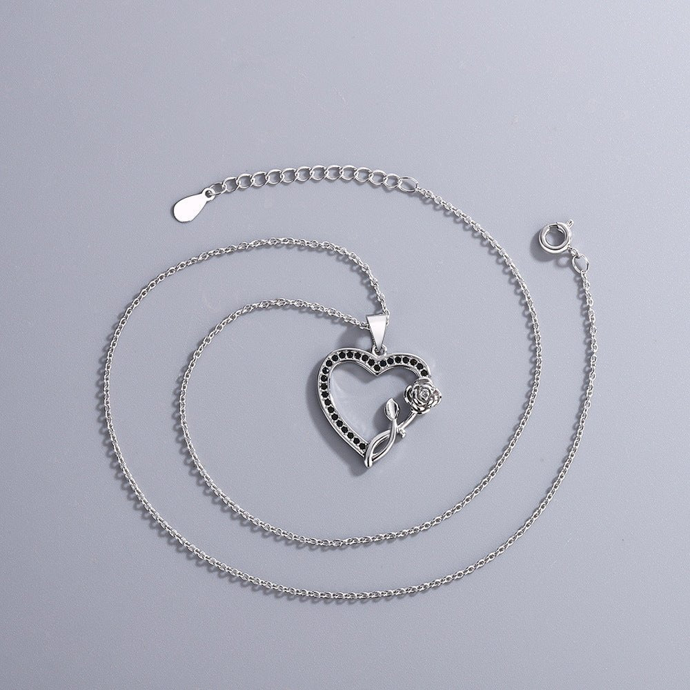 Black And White Full - diamond Heart Pendant With A Diamond - encrusted Heart Necklace Set - Zambeel
