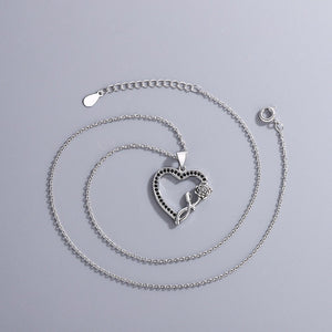 Black And White Full - diamond Heart Pendant With A Diamond - encrusted Heart Necklace Set - Zambeel