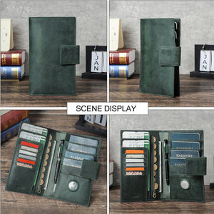 Black Angel Retro Crazy Horse Leather Genuine Leather Passport Holder Anti - loss Alarm Device Family Travel Passport Bag - Zambeel