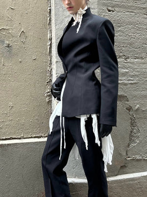 Black Deconstructed Waist - Tie Blazer - Zambeel