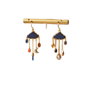 Blue Cloud Star And Moon Pendant Tassel Earrings - Zambeel