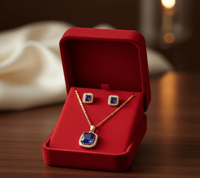 Blue Square Cubic Zirconia Set - Zambeel