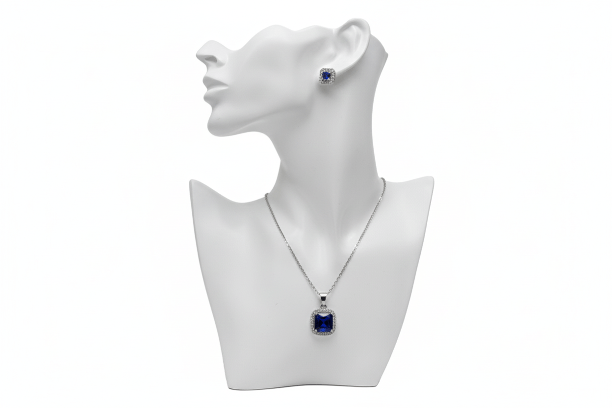 Blue Square Cubic Zirconia Set - Zambeel