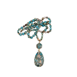 Bohemian - style Natural Stone Blue Teardrop Knotted Necklace - Zambeel